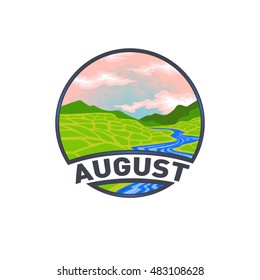 Vector image of a logo emblem symbol of the calendar month. The isolated nature of the flat design of the season. The template for printing. August summer