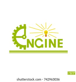 Vector image. Logo engine. Stylized text with a gear.