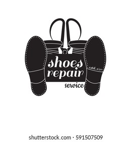 vector image of logo of shoe repair services. Trendy concept for workshop repair or restoration of leather goods