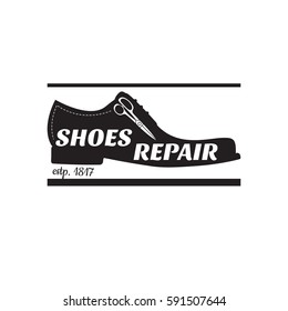 vector image of logo of shoe repair services. Trendy concept for workshop repair or restoration of leather goods