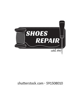 vector image of logo of shoe repair services. Trendy concept for workshop repair or restoration of leather goods