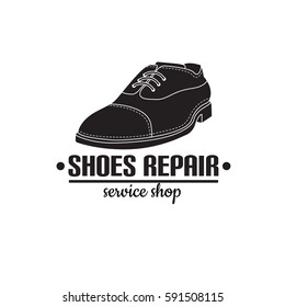 vector image of logo of shoe repair services. Trendy concept for workshop repair or restoration of leather goods