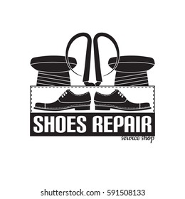 vector image of logo of shoe repair services. Trendy concept for workshop repair or restoration of leather goods