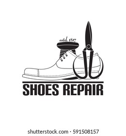 vector image of logo of shoe repair services. Trendy concept for workshop repair or restoration of leather goods