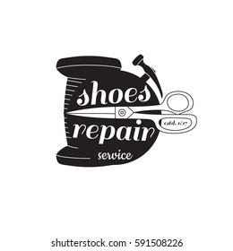 vector image of logo of shoe repair services. Trendy concept for workshop repair or restoration of leather goods