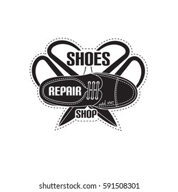 vector image of logo of shoe repair services. Trendy concept for workshop repair or restoration of leather goods