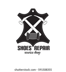 vector image of logo of shoe repair services. Trendy concept for workshop repair or restoration of leather goods