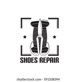 vector image of logo of shoe repair services. Trendy concept for workshop repair or restoration of leather goods