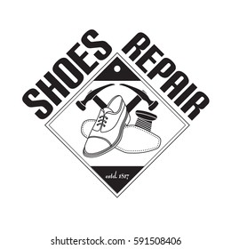 vector image of logo of shoe repair services. Trendy concept for workshop repair or restoration of leather goods