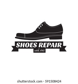 vector image of logo of shoe repair services. Trendy concept for workshop repair or restoration of leather goods