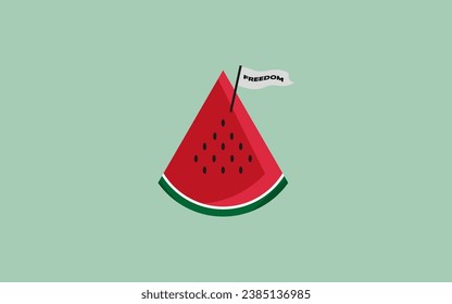 Vector image logo of a watermelon with a flag that says freedom and human rights suitable for the humanitarian logo in Palestine and the colors of the Palestinian flag
