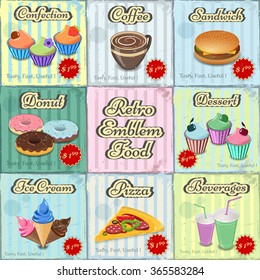 Vector image of logos, posters, labels , stickers for cafes, snack bar, bar