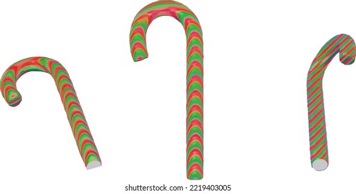 vector image of a lollipop with red and green stripes from different viewing angles.