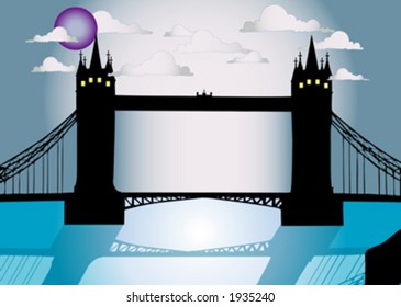 Vector image of London city scenery at night with famous Tower bridge
