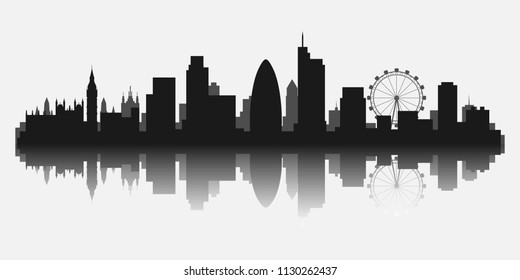 Vector image of london cityscape concept silhouette with reflection 
