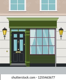 Vector image of London house facade . Retro style of house or shop. Eps 10.
