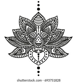 Vector image of lotus flower tattoo isolated on white background.