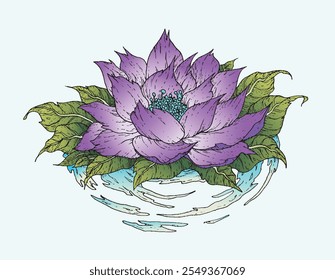 Vector image of a lotus flower with water splash