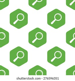 Vector image of loupe in hexagon, repeated on white background
