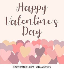Imagen vectorial de las letras del amor en un fondo de corazones rosados, lilacos y beige. Ilustración para el Día de San Valentín, amantes, impresiones, ropa, textiles, tarjetas, pancartas, volantes, festividades.