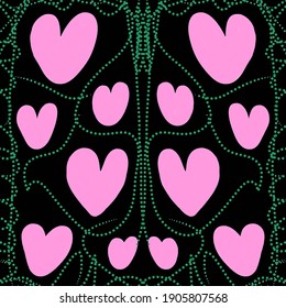 Vector image of love shape and green stripe on black background