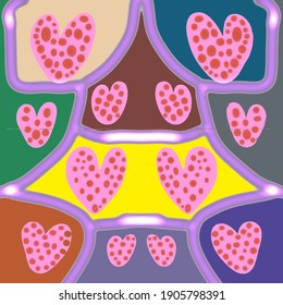 Vector image of love shapes with colorful variations on the background