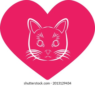 Vektorbild von Liebessymbol und KatzenGesicht.