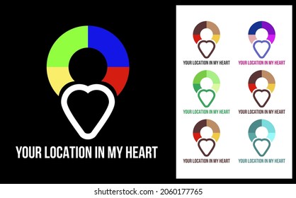 Imagen vectorial de un símbolo de amor combinado con un símbolo de ubicación. Esta imagen puede utilizarse para un logotipo o para cualquier impresión.