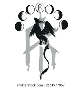 vector image of the lunar dragon tarot, emblem, symbol, tattoo, original design, idea for your design