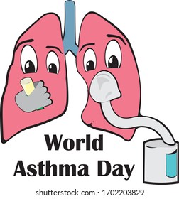 vector image of lungs with asthma with a compressor inhaler on. World Asthma Day. Disease concept. Healthcare concept