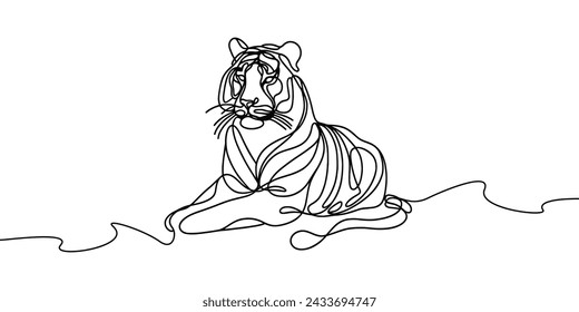 Vector image of a lying tiger in linear style.