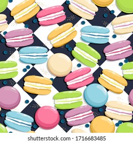 Imagen vectorial Macaron y arándanos. Esta imagen es apta para imprimir superficies, para tejidos, pantalones, envoltura de regalo, postales, etc.