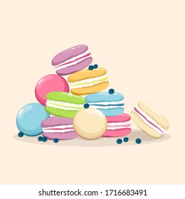 Vektorillustration Bild Macaron und Heidelbeeren. Dieses Bild eignet sich für den Druck von Oberflächen.