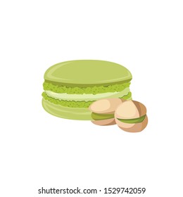 Vector image of macaroon with pistachio flavor on white background. 
Icon for the menu.