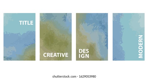 Vector image of magazine covers. Handmade watercolor drawing in blue and green colors. Poster, flyer, business card template, print on fabric, packaging.