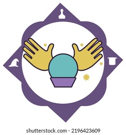 vector image, magic icons with white background and purple border.