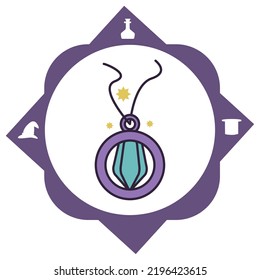 imagen vectorial, iconos mágicos con fondo blanco y borde morado.