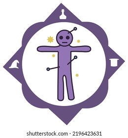 imagen vectorial, iconos mágicos con fondo blanco y borde morado.