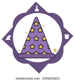 imagen vectorial, iconos mágicos con fondo blanco y borde morado.