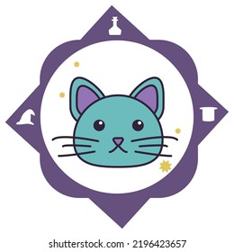 Vektorbild, Zaubersymbole mit weißem Hintergrund und violettem Rand.