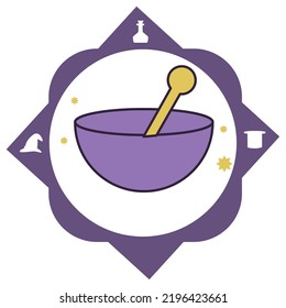 Vektorbild, Zaubersymbole mit weißem Hintergrund und violettem Rand.