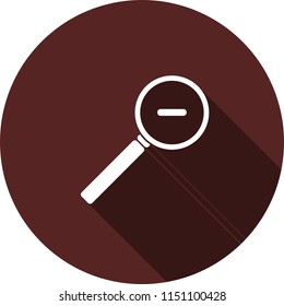 Vector image. Magnifier icon with a minus sign on a circle of maroon color