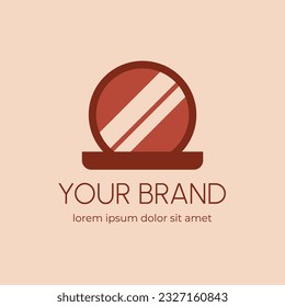 Vector image of makeup powder with mirror. Your makeup brand logo in nude colors.