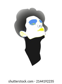 Vector image, male face in yellow blue colors, on a white background.