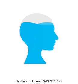 Vector image of a male head filled with blue liquid. Isolated on white background