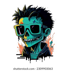 vector image of a male zombie with sticker type glasses