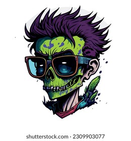 vector image of a male zombie with sticker type glasses