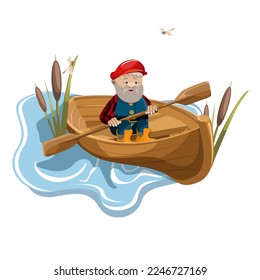 Vector image of a man of advanced age floating in a pond. Cartoon. EPS 10