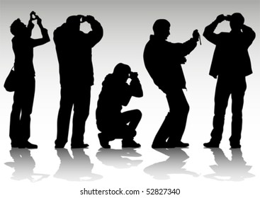 Vector image of man with cameras for a walk