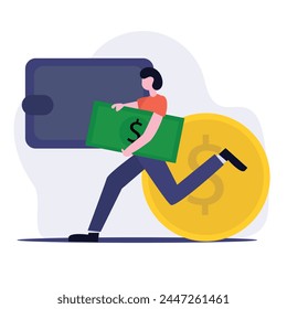 vector image of a man carrying money with a wallet image and a dollar coin image